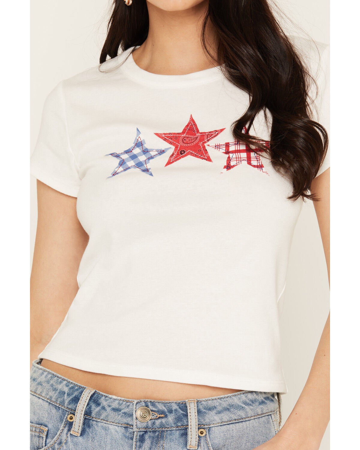 Image #3 - Originality Women's Star Patch Baby Tee, White, hi-res