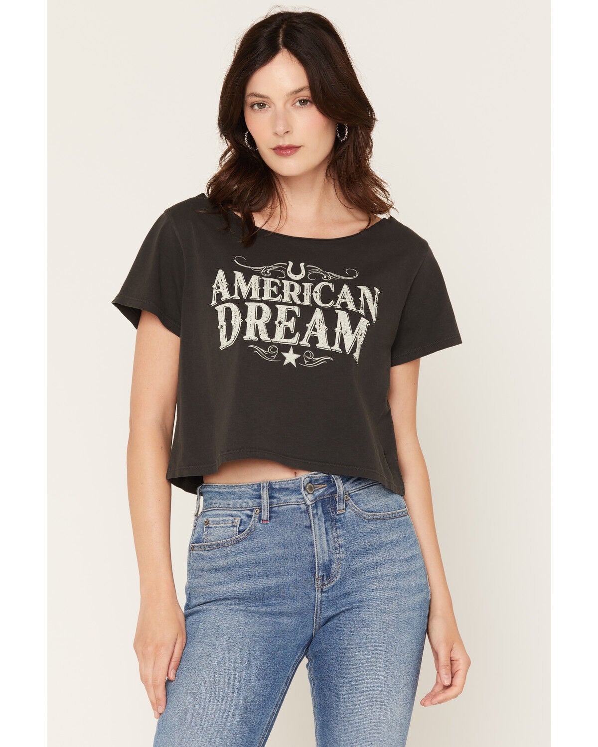 Image #1 - Idyllwind Women's American Dream Off The Shoulder Graphic Tee, Black, hi-res