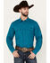 Image #1 - RANK 45® Men's Solid Logo Long Sleeve Performance Stretch Western Shirt, Teal, hi-res