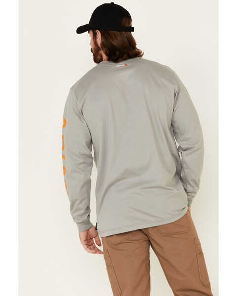 Ariat Men's FR Logo Crew Neck Long Sleeve Shirt, Grey, hi-res