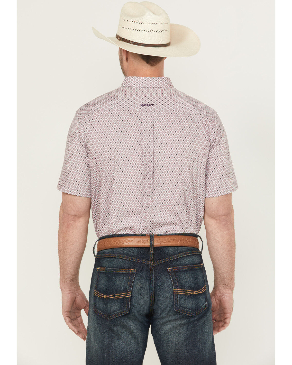 Image #4 - Ariat Men's Rafael Wrinkle Free Geo Print Short Sleeve Button-Down Western Shirt, Light Purple, hi-res