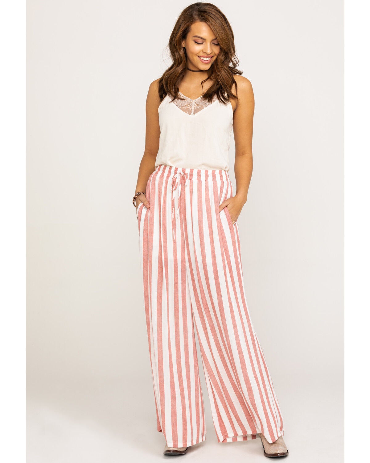 womens striped wide leg pants