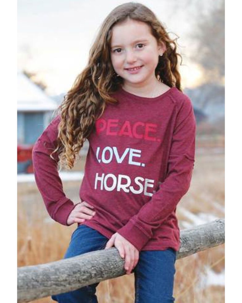 Cruel Girl Girls' Peace, Love, & Horses Long Sleeve T-Shirt, Red, hi-res