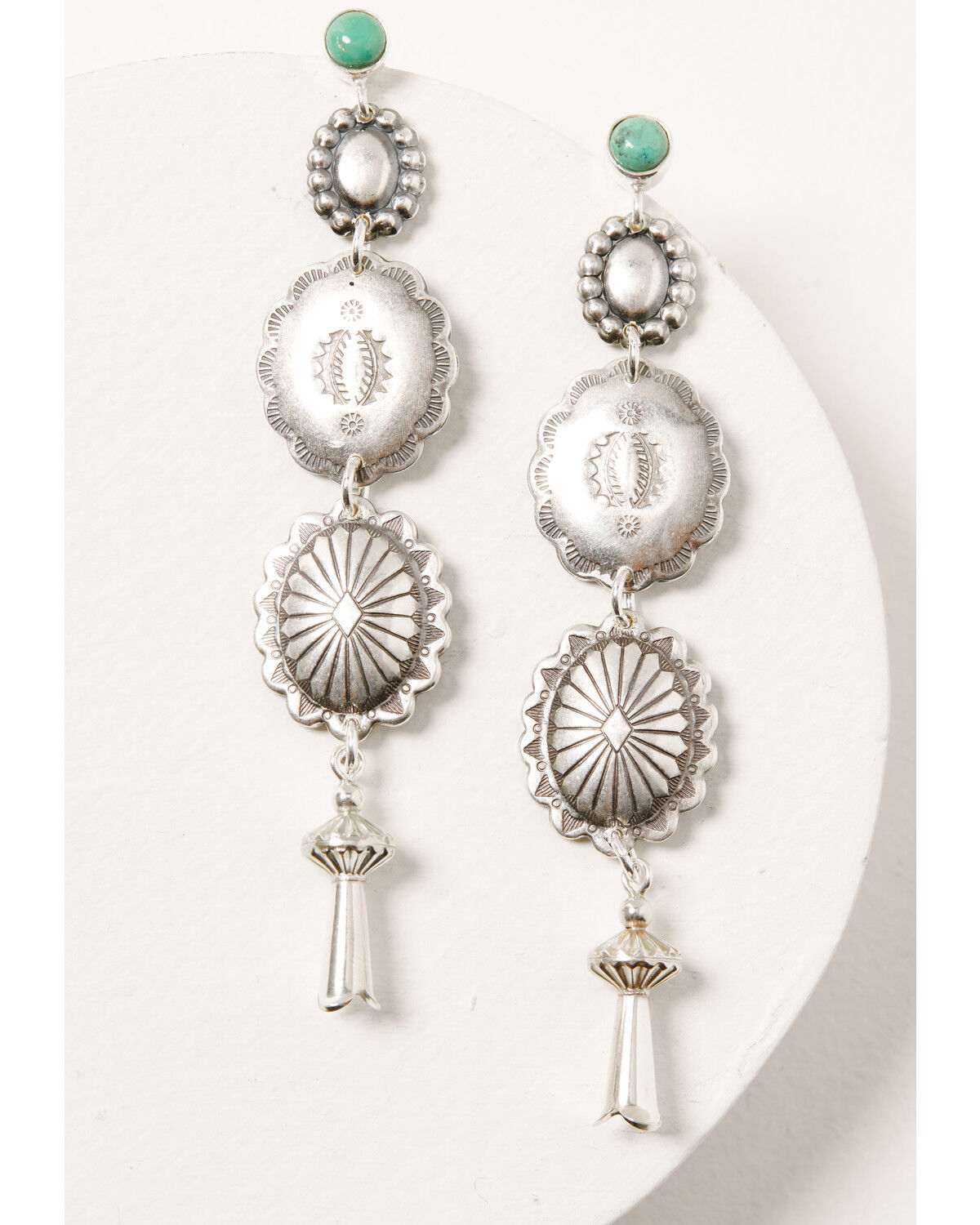 Image #3 - Paige Wallace Women's Turquoise Studded Concho Earrings, Silver, hi-res