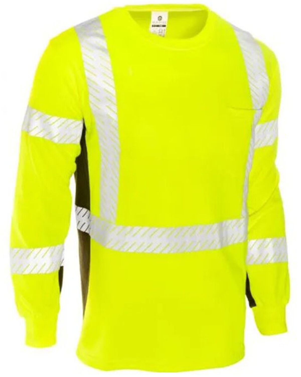 Image #1 - Kishigo Men's FR Hi-Vis Long Sleeve Work Pocket T-Shirt, Bright Green, hi-res