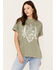 Image #1 - Girl Dangerous Women's Horseshoe Rose Boyfriend Graphic Tee, Green, hi-res