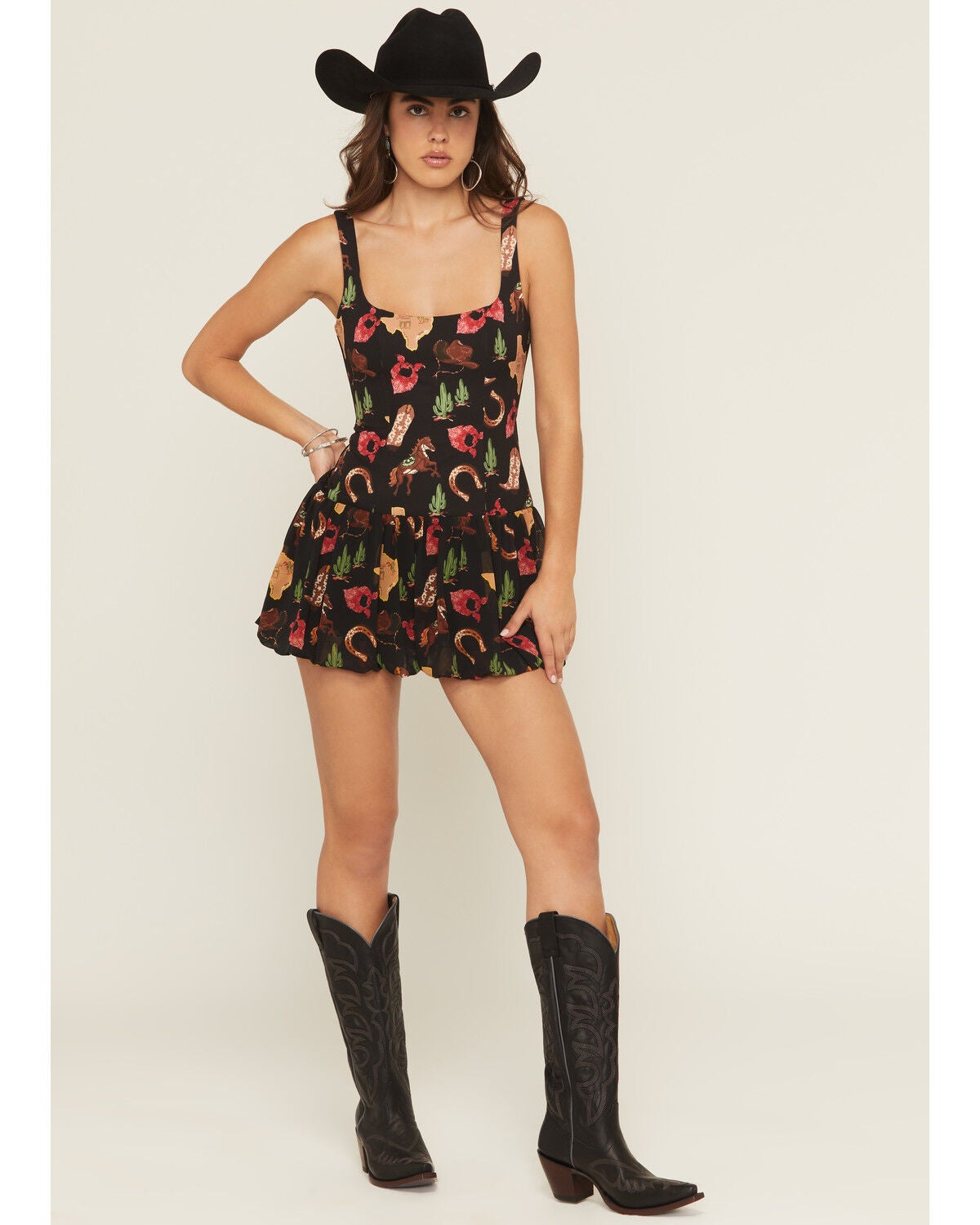 Image #1 - Show Me Your Mumu Women's Texas Hold Em Printed Malro Sleeveless Mini Dress, Black, hi-res