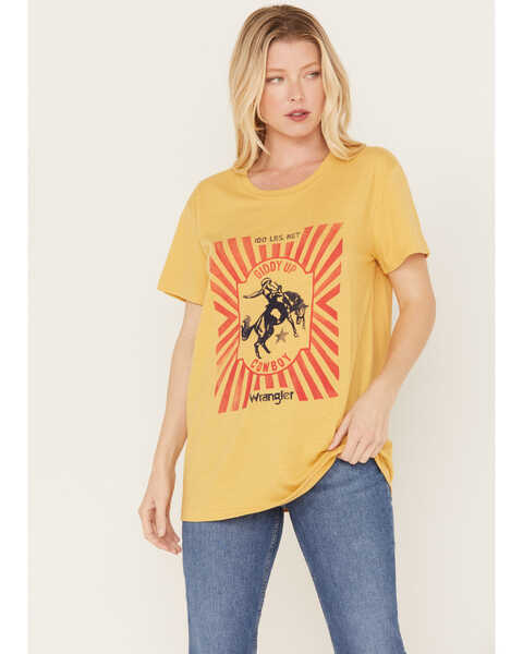 Wrangler Women's Giddy Up Cowboy Short Sleeve Graphic Tee, Mustard, hi-res