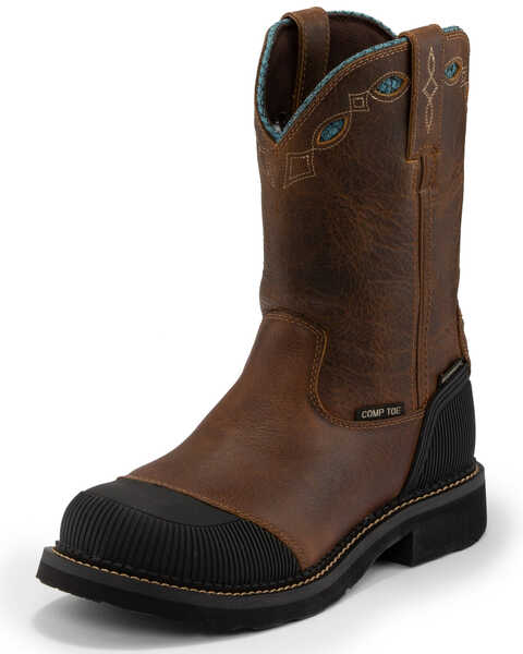 Justin Women's Audrey Waterproof Western Work Boots - Composite Toe, Brown, hi-res