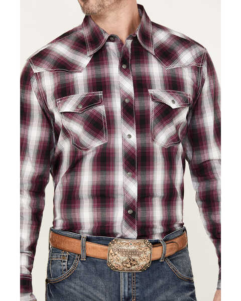 Image #3 - Wrangler 20X Men's Advanced Comfort Plaid Print Long Sleeve Snap Western Shirt, Burgundy, hi-res