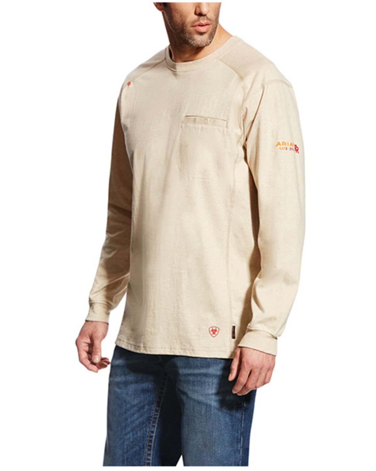 Image #1 - Ariat Men's FR Air Crew Long Sleeve Work Shirt - Big, Sand, hi-res