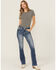 Image #3 - Miss Me Women's Dark Wash Mid Rise Paisley Pocket 34" Bootcut Stretch Denim Jeans, Dark Wash, hi-res