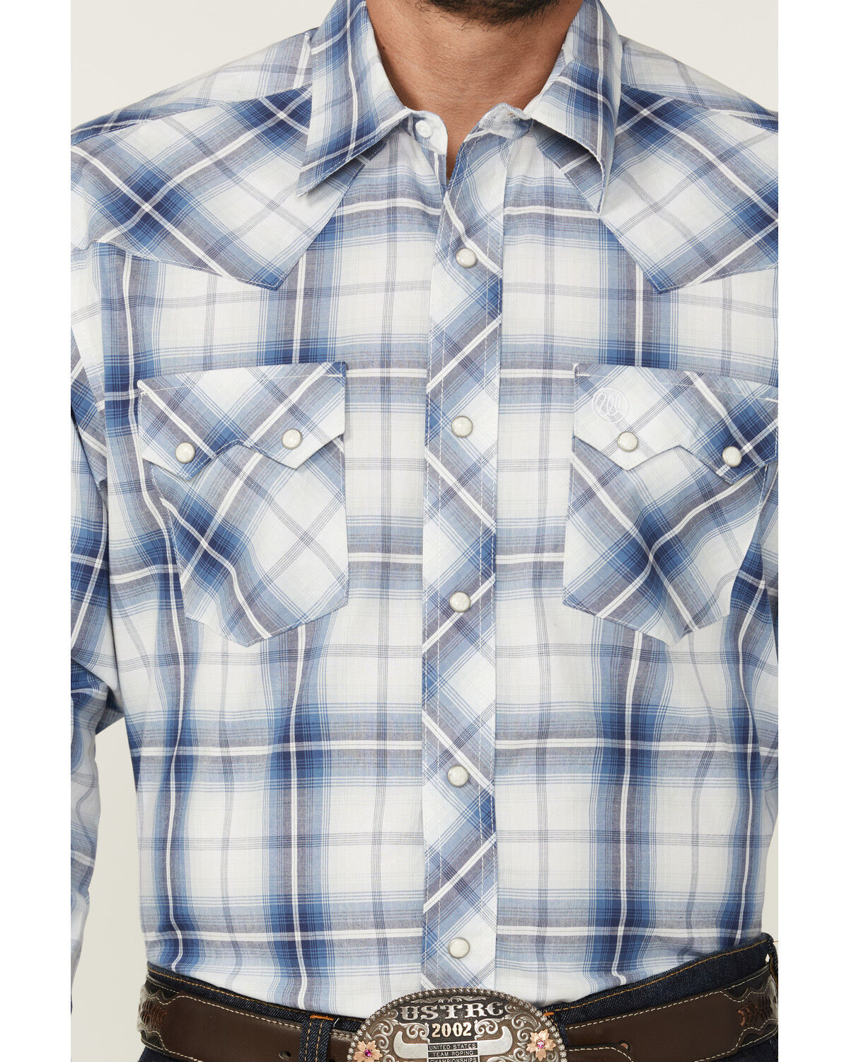 Image #3 - Wrangler Retro Men's Plaid Print Long Sleeve Snap Western Shirt, Blue, hi-res