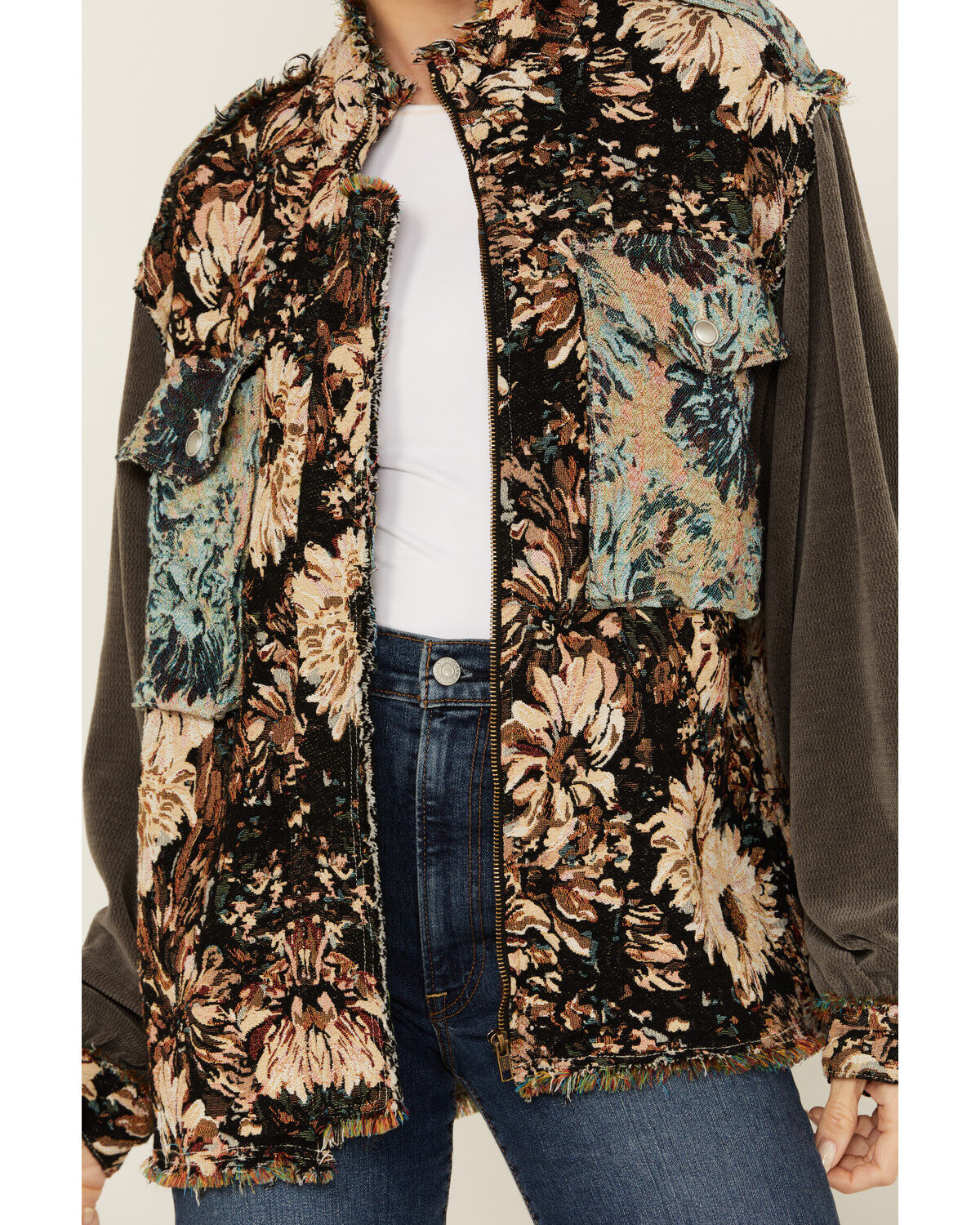 Image #3 - POL Women's Floral Long Sleeve Shacket, Black, hi-res