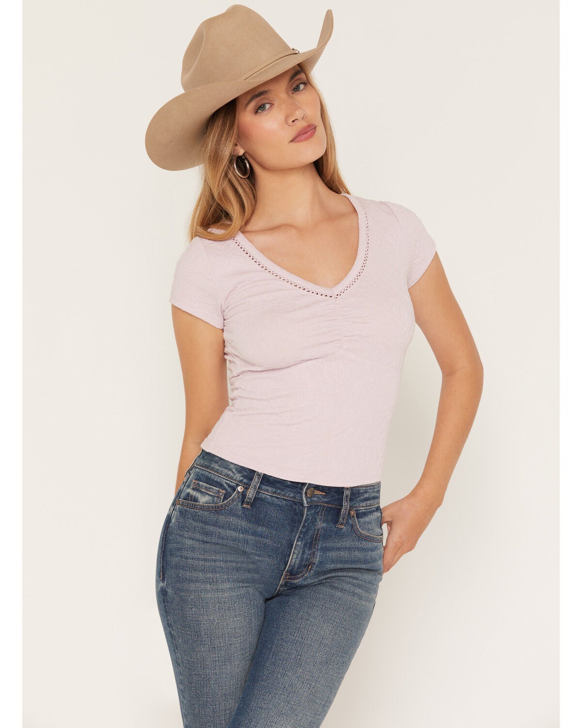 Image #1 - Shyanne Women's Floral Jacquard Short Sleeve Shirt, Violet, hi-res
