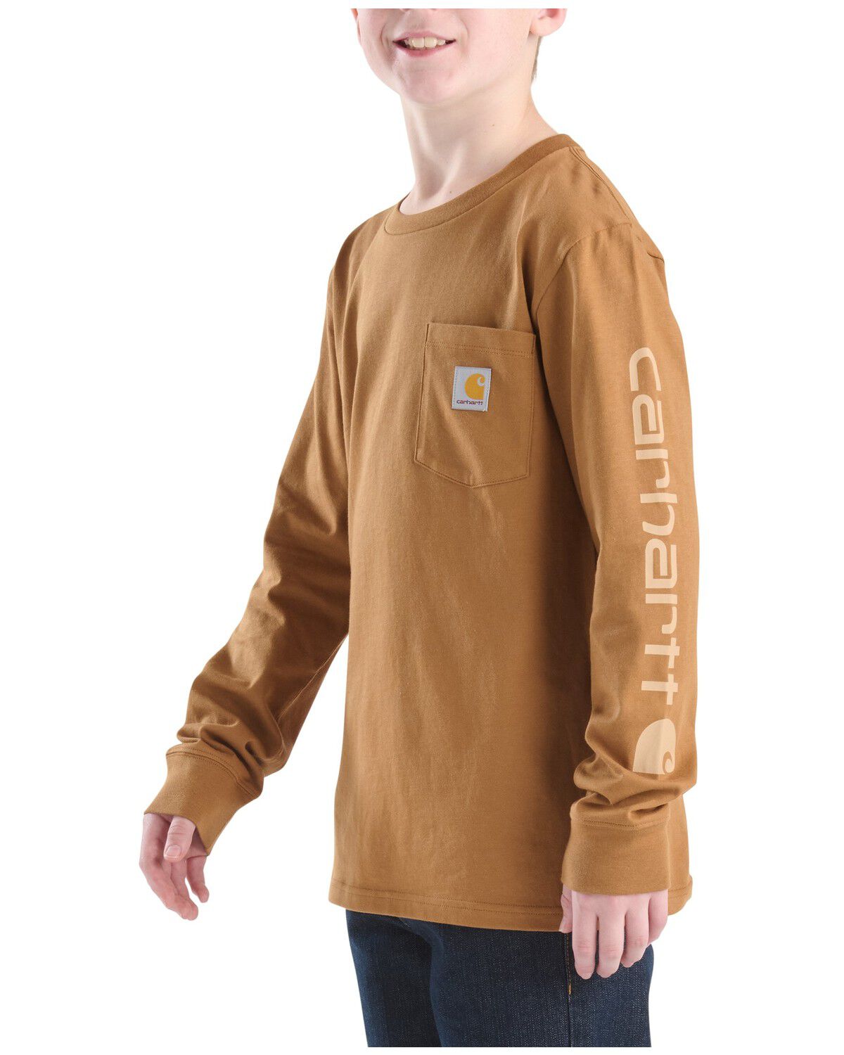 Carhartt Boys' Logo Long Sleeve Graphic Pocket T-Shirt, Brown, hi-res