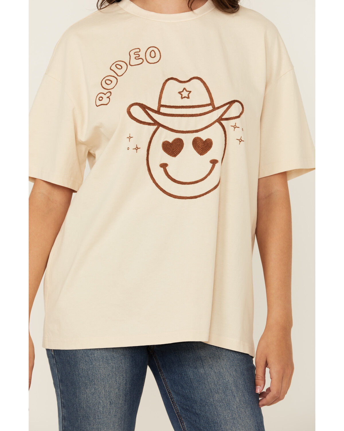 Image #3 - Blue B Women's Embroidered Smiley Rodeo Short Sleeve Graphic Tee, Cream, hi-res