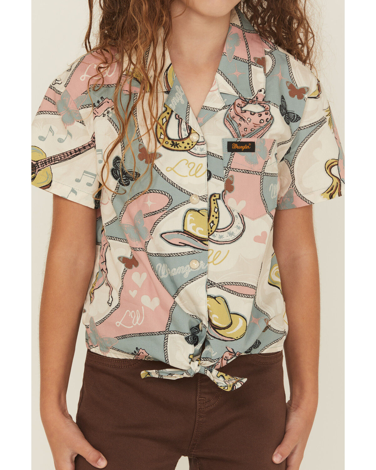 Image #3 - Wrangler X Lainey Wilson Girls' Wild Stallion Short Sleeve Snap Western Shirt, Blue, hi-res