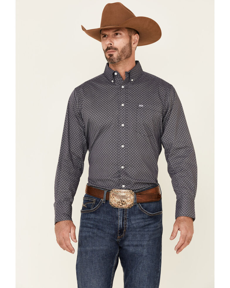 Wrangler 20X Men's AC Navy Geo Print Long Sleeve Button-Down Western Shirt , Navy, hi-res