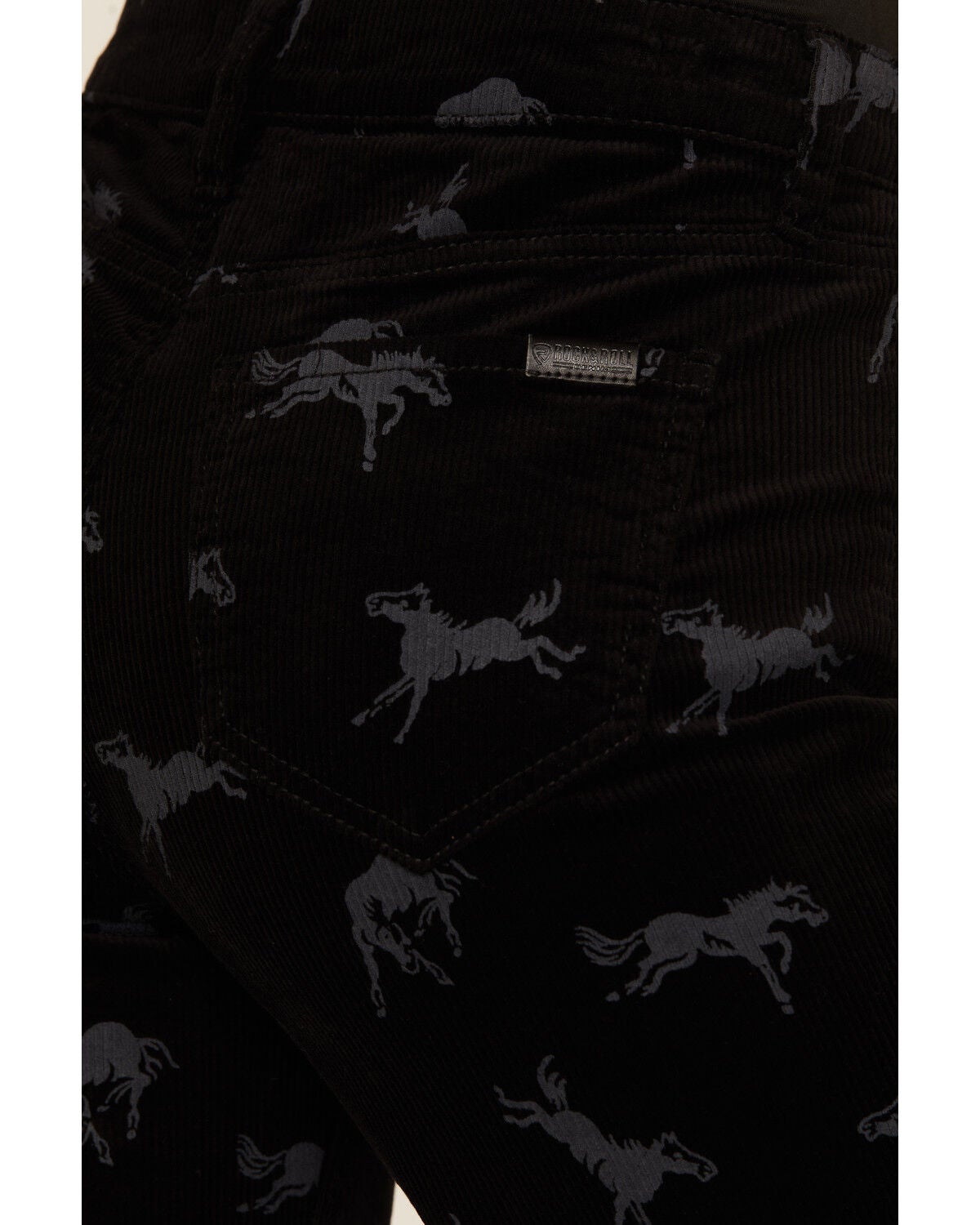 Image #4 - Rock & Roll Denim Women's High Rise Horse Print Modest Bootcut Stretch Corduroy Jeans, Black, hi-res