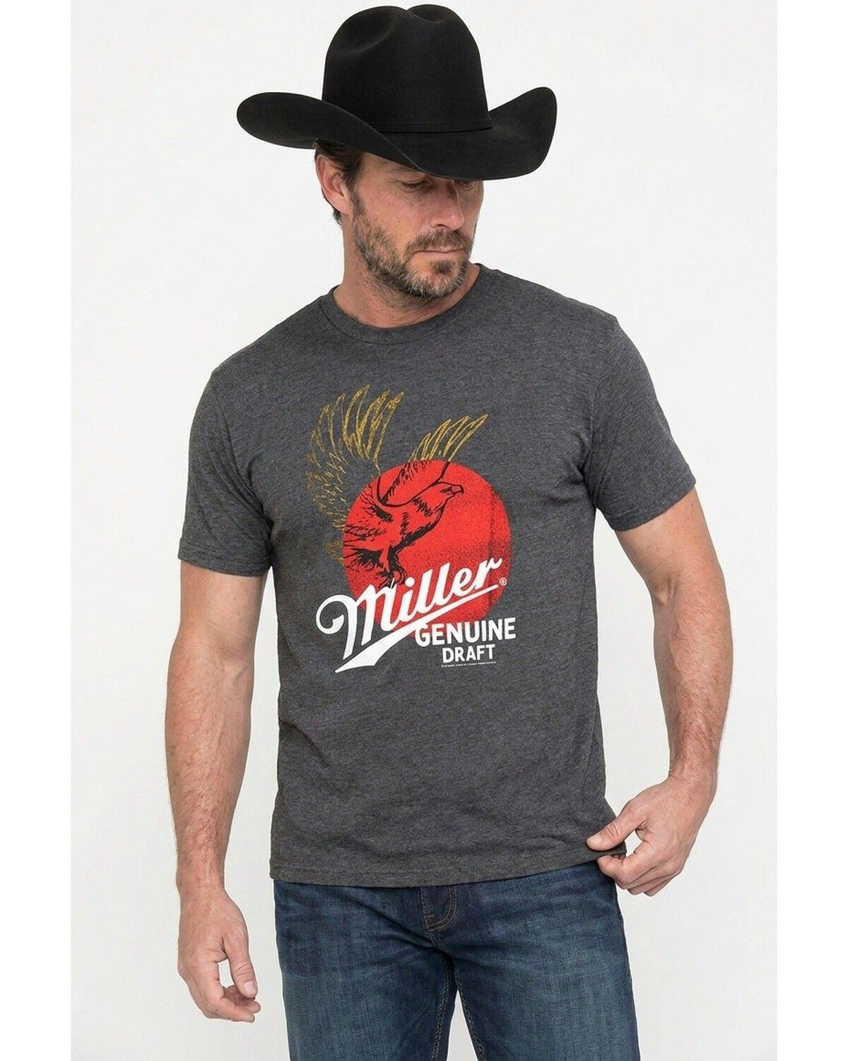 Miller Men's Genuine Draft Logo Short Sleeve Graphic T-Shirt, Charcoal, hi-res