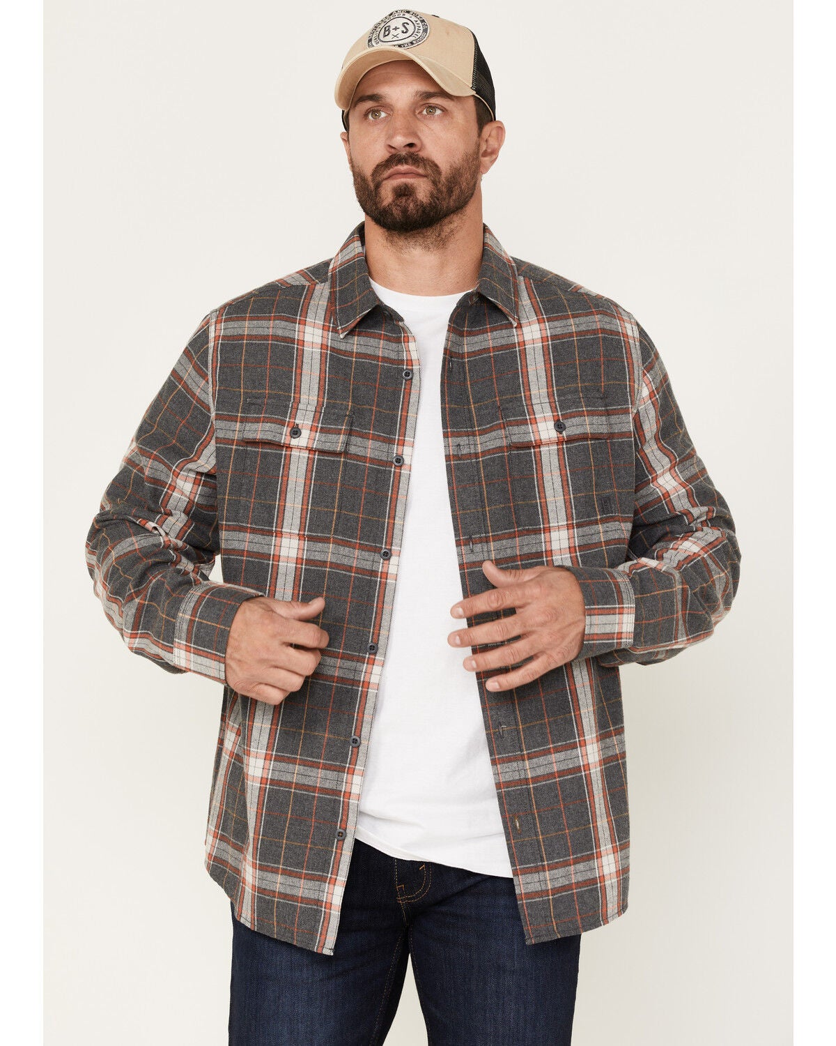 Brothers and Sons Men's Everyday Plaid Print Long Sleeve Button Down Flannel Shirt, Charcoal, hi-res
