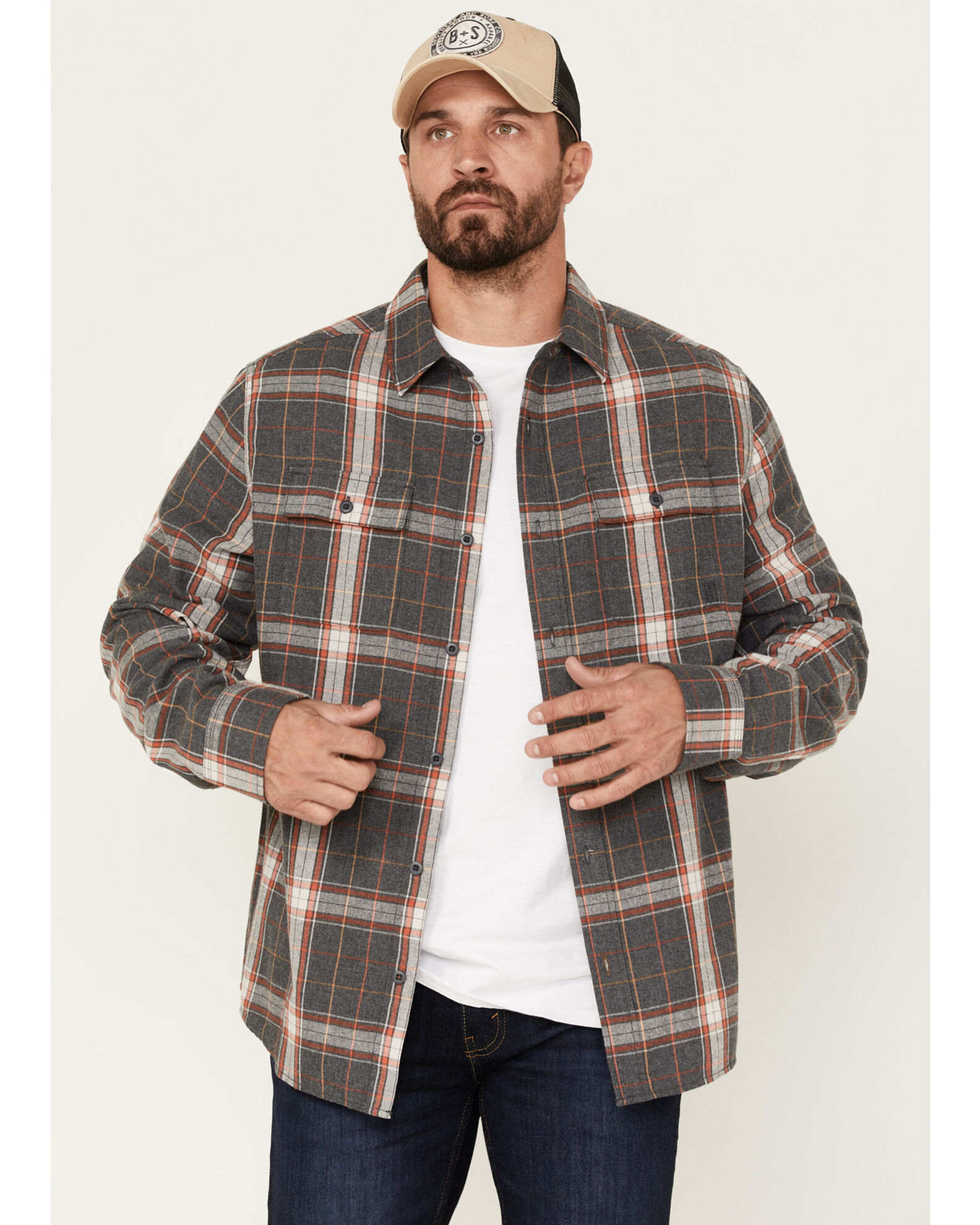 Image #1 - Brothers and Sons Men's Everyday Plaid Print Long Sleeve Button Down Flannel Shirt, Charcoal, hi-res