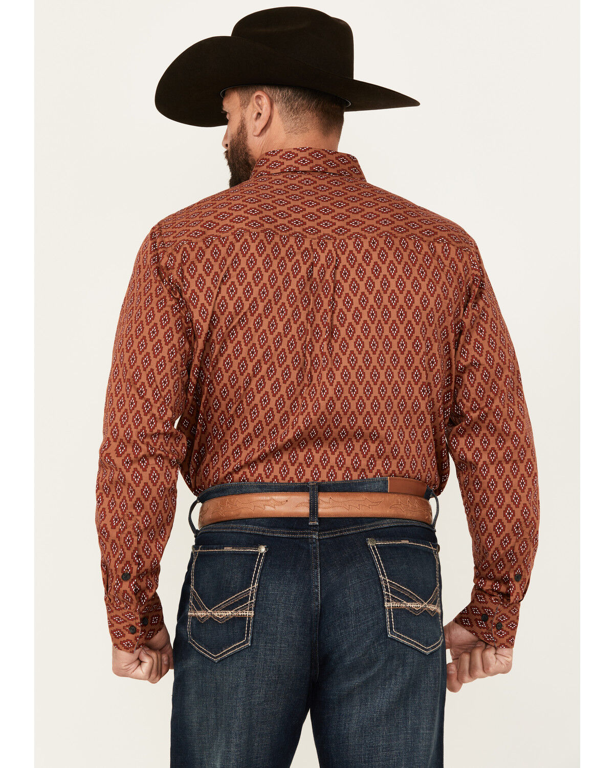 Image #4 - Cody James Men's Kenneth Southwestern Geo Print Long Sleeve Button-Down Stretch Western Shirt, Red, hi-res