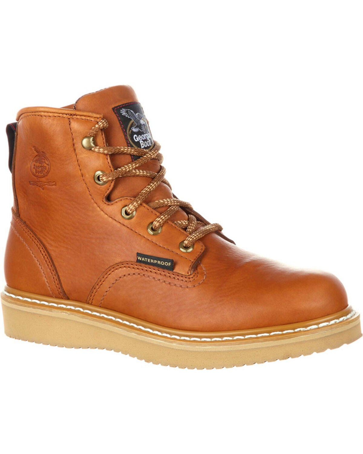 Georgia Boot Men's Waterproof Wedge 6" Work Boots - Soft Toe, Brown, hi-res