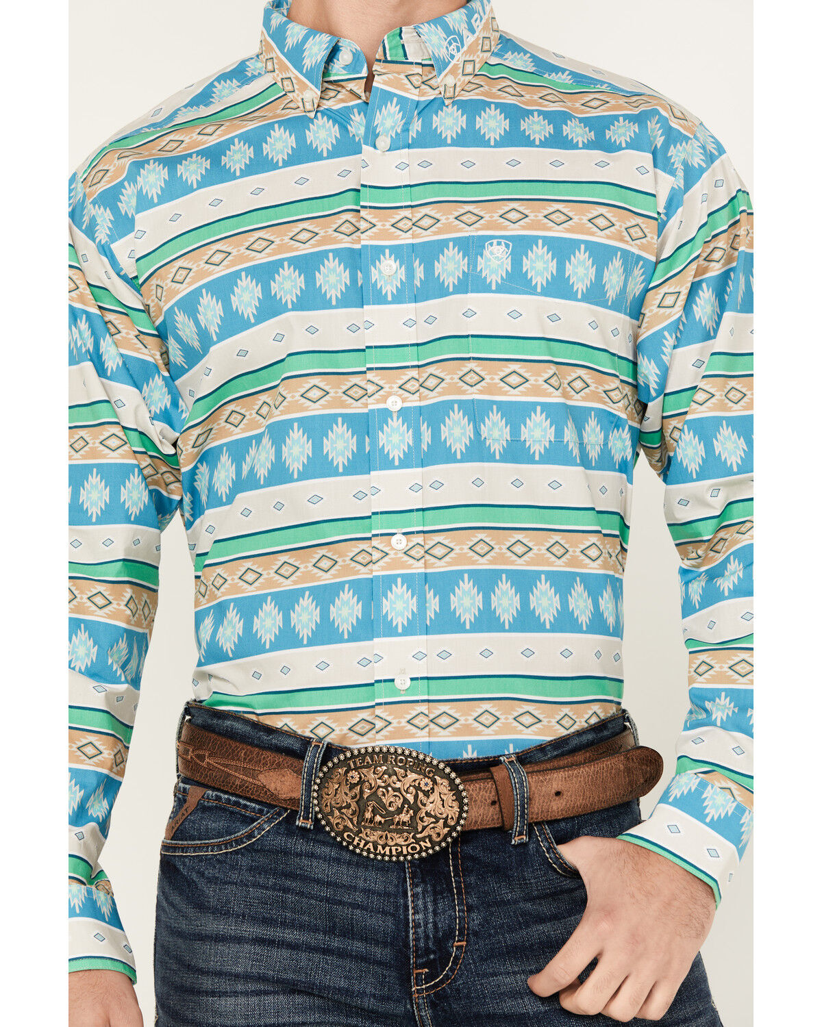 Image #3 - Ariat Men's Team Christian Horz Southwestern Striped Long Sleeve Button-Down Western Shirt - Tall, Multi, hi-res