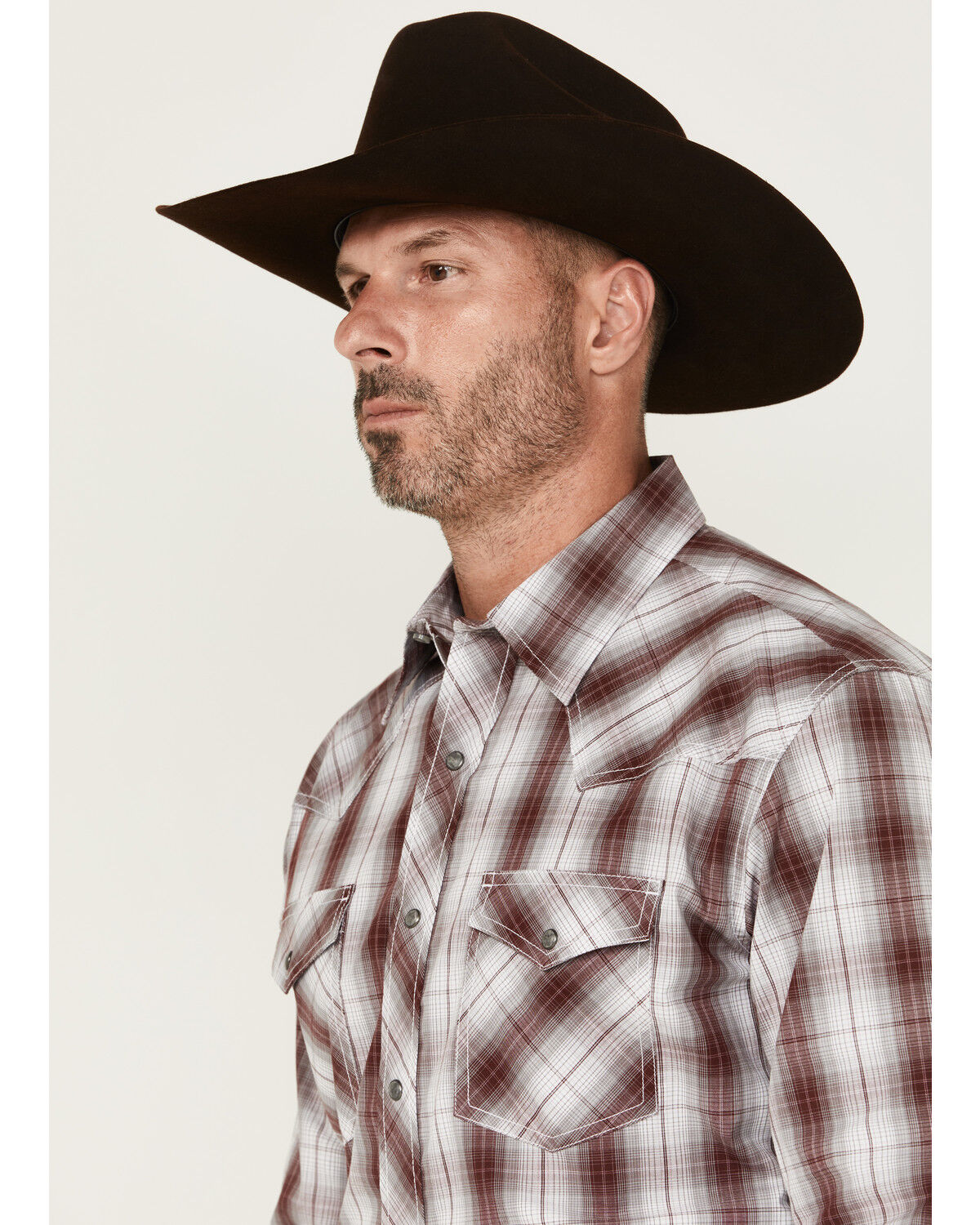 Image #2 - Wrangler 20X Men's Plaid Print Long Sleeve Snap Stretch Western Shirt - Tall, Wine, hi-res