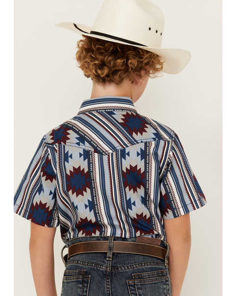 Image #4 - Cody James Boys' Southwestern Striped Short Sleeve Snap Western Shirt, Light Blue, hi-res