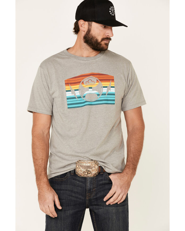 HOOey Men's Grey Electric Sunset Logo Graphic T-Shirt , Grey, hi-res