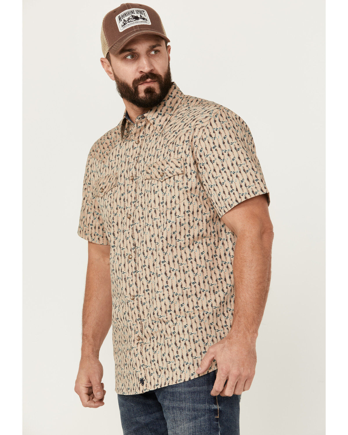Image #2 - Moonshine Spirit Men's Vinyl Printed Short Sleeve Snap Western Shirt, Tan, hi-res