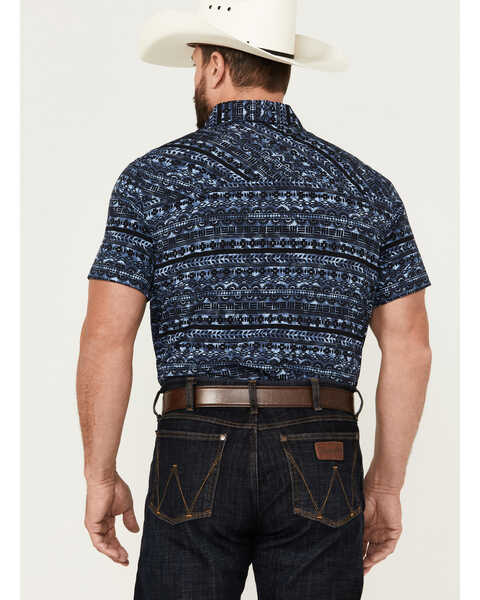 Image #4 - Rock & Roll Denim Men's Southwestern Print Short Sleeve Pearl Snap Performance Western Shirt , Dark Blue, hi-res