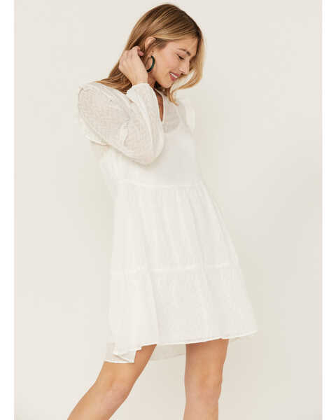 Image #4 - Wrangler Women's Poet Sleeve Lace Tiered Dress, White, hi-res