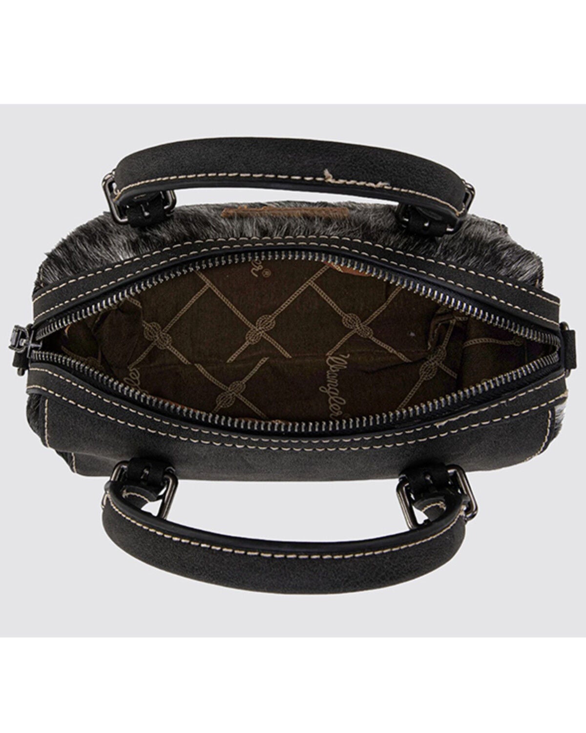 Image #3 - Wrangler Women's Genuine Cowhide Tooled Barrel Crossbody Bag, Black, hi-res