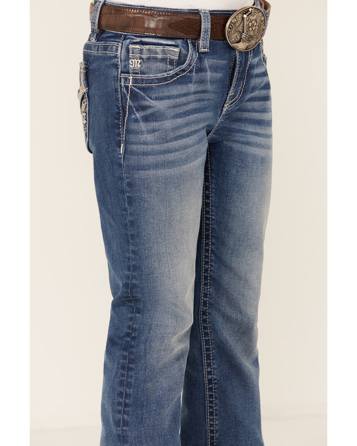 Image #4 - Miss Me Girls' Medium Wash Wing Pocket Bootcut Denim Jeans, Blue, hi-res