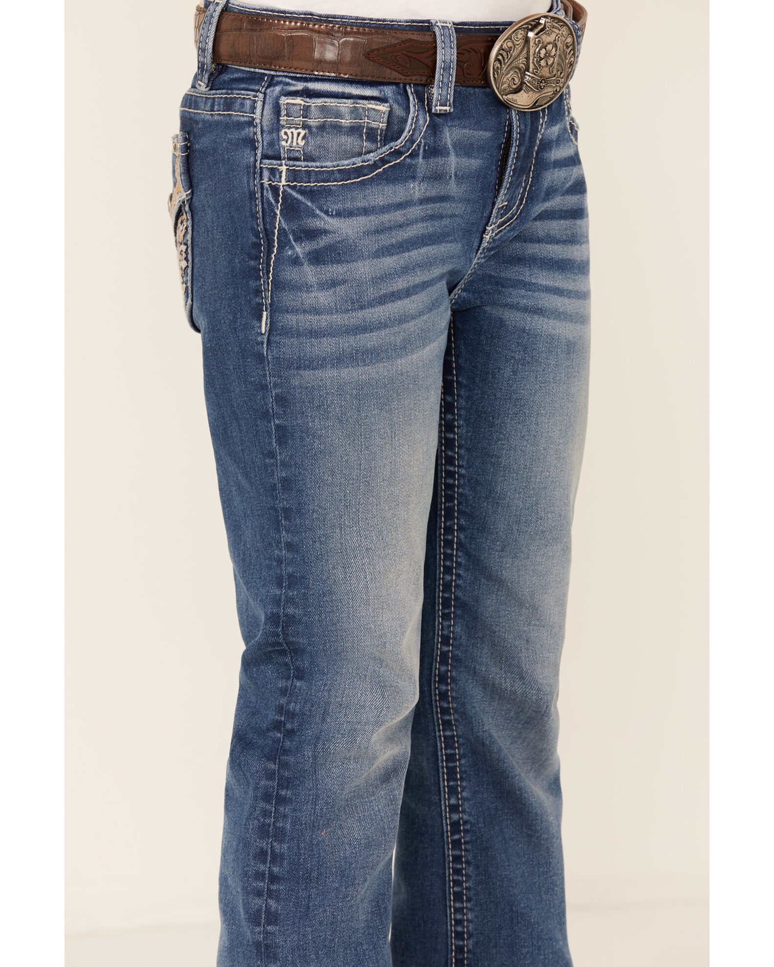 Image #4 - Miss Me Girls' Medium Wash Wing Pocket Bootcut Denim Jeans, Blue, hi-res