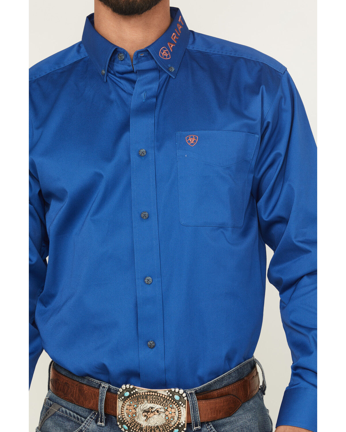 Image #3 - Ariat Men's Team Logo Twill Solid Long Sleeve Button-Down Western Shirt, Royal Blue, hi-res