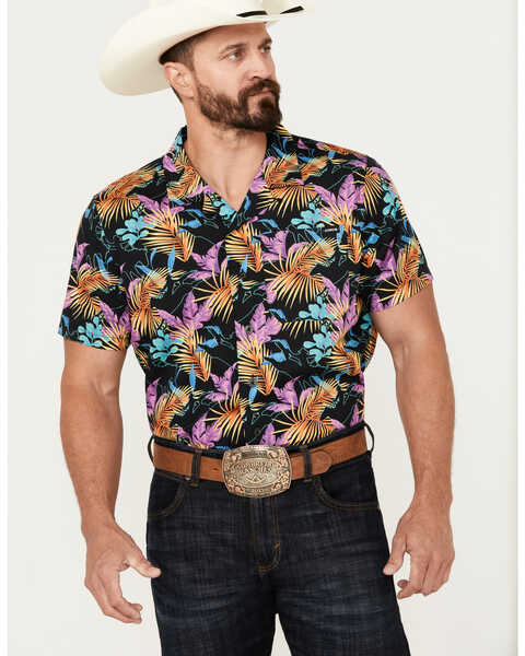 Image #1 - Cinch Men's Camp Palm Leaf Cowboy Short Sleeve Button-Down Western Shirt, Black, hi-res