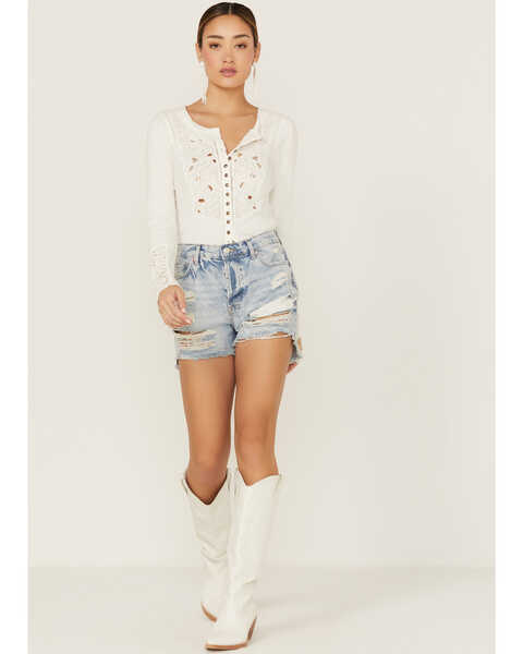 Image #1 - Free People Women's Maggie Light Stone Distressed Shorts , Stone, hi-res