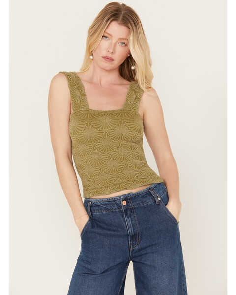 Image #1 - Free People Women's Floral Camisole Tank Top, Olive, hi-res