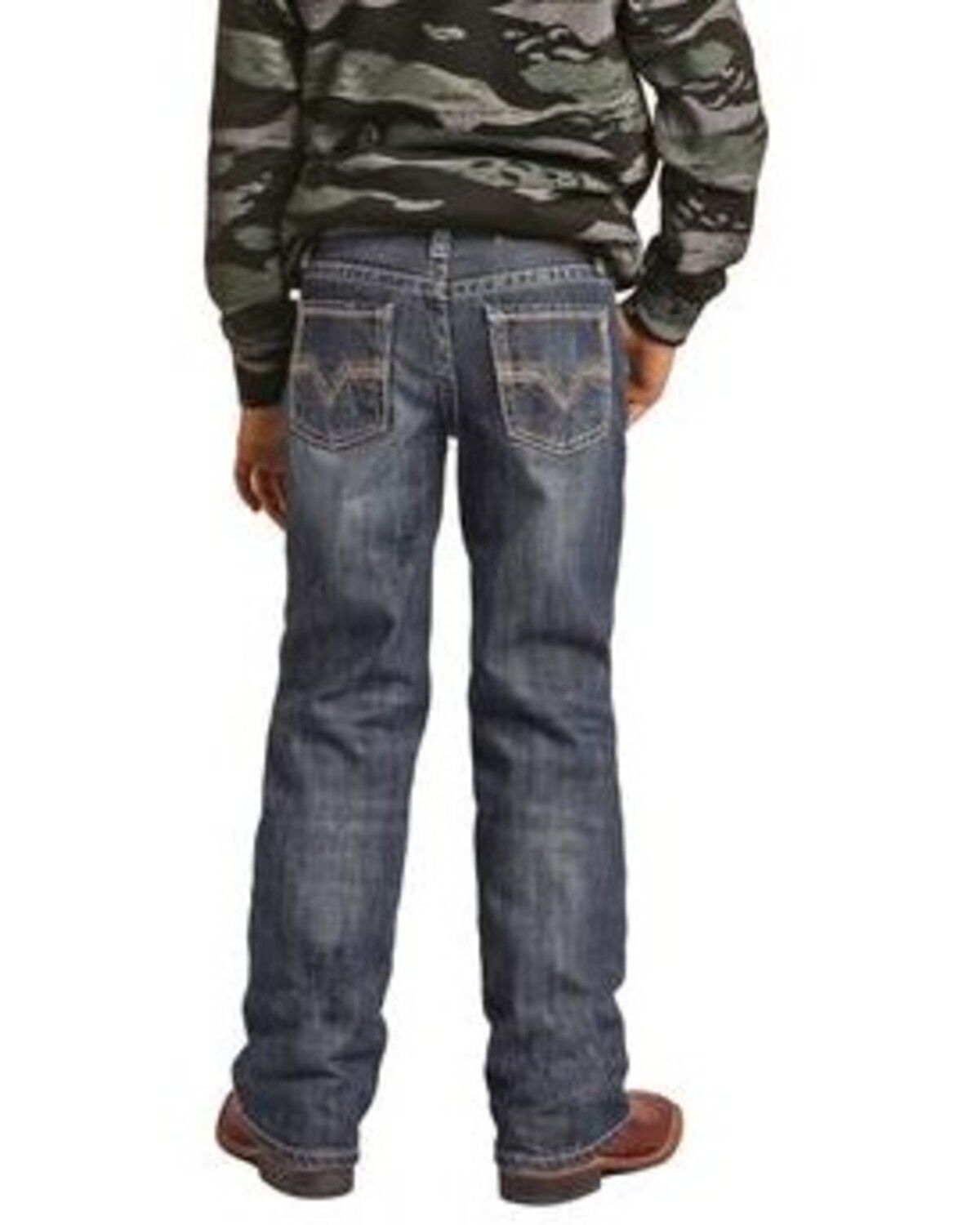Image #1 - Rock & Roll Denim Boys' Dark Wash Ladder Stitch Bootcut Jeans, Blue, hi-res