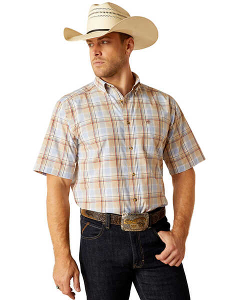 Image #2 - Ariat Men's Pro Series Denzel Plaid Print Short Sleeve Button-Down Western Shirt - Big , Beige, hi-res