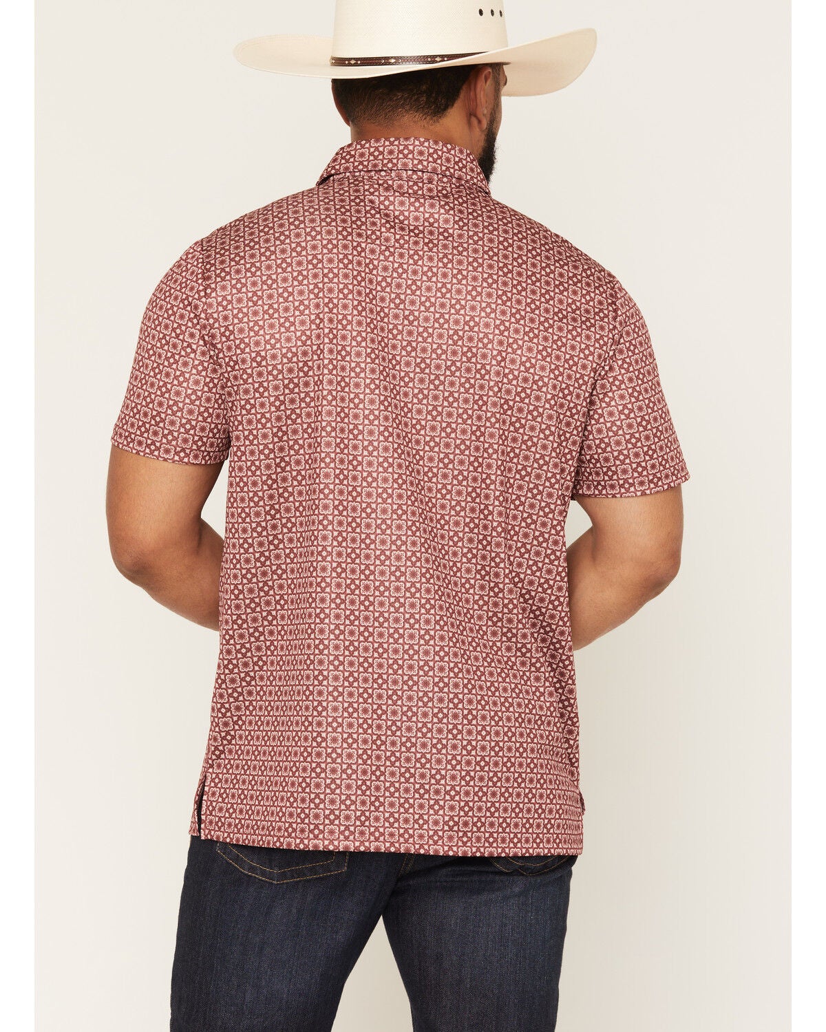 Image #4 - Rock & Roll Denim Men's Medallion Print Short Sleeve Button-Down Polo, Red, hi-res