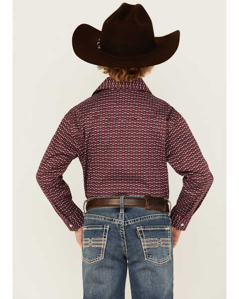 Image #4 - Rough Stock by Panhandle Boys' Geo Print Long Sleeve Pearl Snap Shirt, Burgundy, hi-res