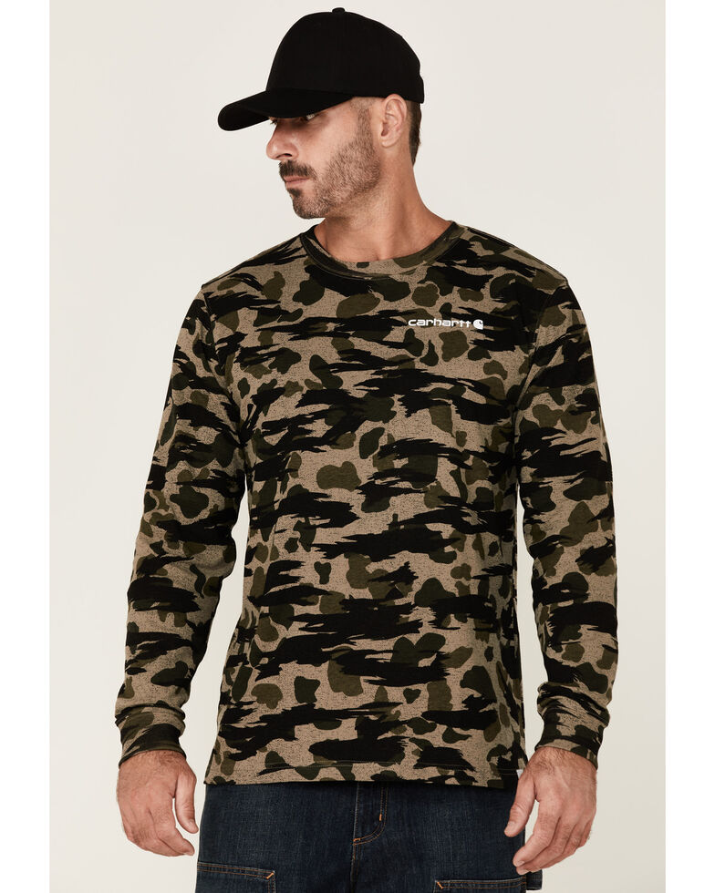 Carhartt Men's Black Blind Duck Camo Print Loose Graphic Long Sleeve T-Shirt , Black, hi-res