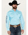 Ariat Men's Team Embroidered Logo Twill Classic Fit Long Sleeve Button-Down Western Shirt, Aqua, hi-res