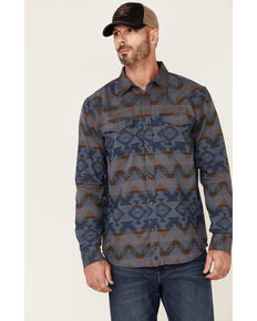 Moonshine Spirit Men's Southwestern Jacquard Print Long Sleeve Snap Western Shirt , Blue, hi-res